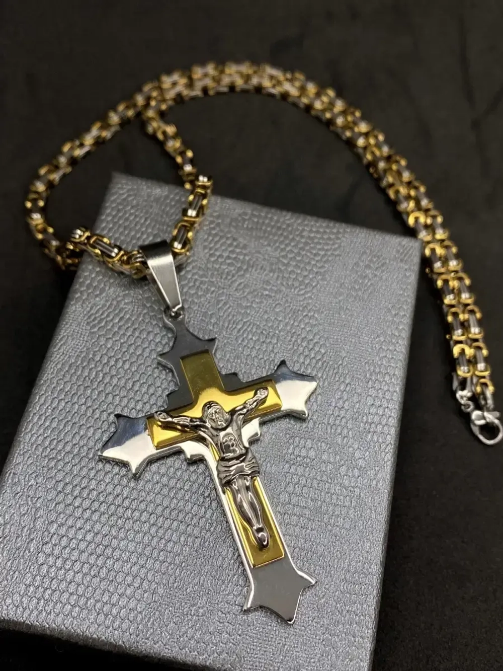 Объемная цепочка с крестиком Steel Rage толстого плетения