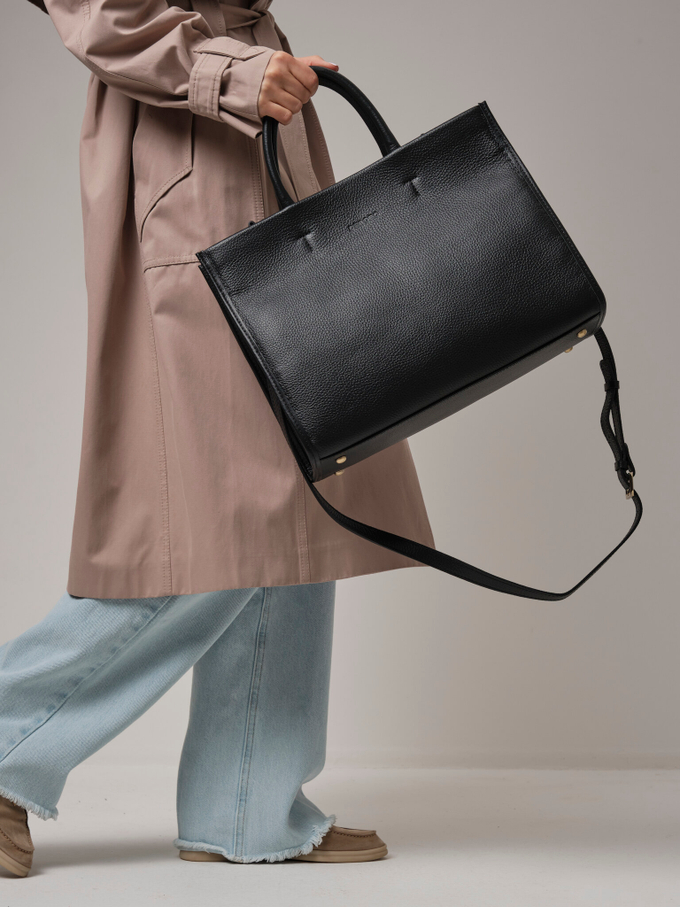 Сумка кожаная шоппер черная