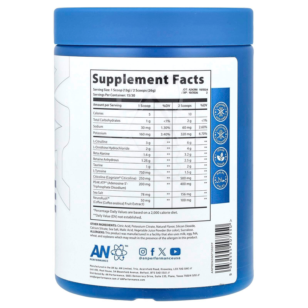 AN Supps, Перед тренировкой, без кофеина, фруктовый пунш, 390 г (13,75 унции)