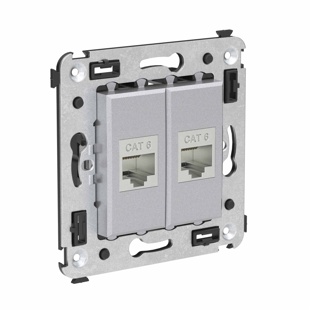 Компьютерная розетка RJ-45 без шторки в стену, кат.6 двойная экранированная, "Avanti", "Закаленная сталь"