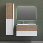 Тумба подвесная под раковину левая Sancos Delta, Дуб светлый/белый 995х445х500