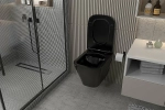 Унитаз подвесной Abber Rechteck AC1201MB-AC0105-AC0120RG черный матовый, безободковый, с инсталляцией, с крышкой микролифт, с кнопкой золото розовое