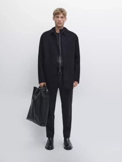 Massimo Dutti Короткое пальто из смесовой шерсти, темно-синий