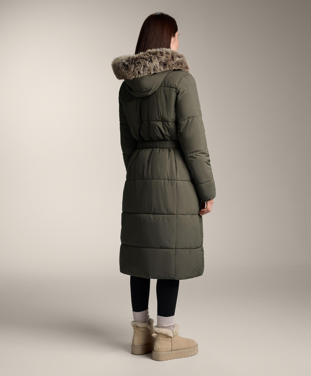 Oysho Длинная водоотталкивающая утепленная куртка Primaloft®, темный хаки