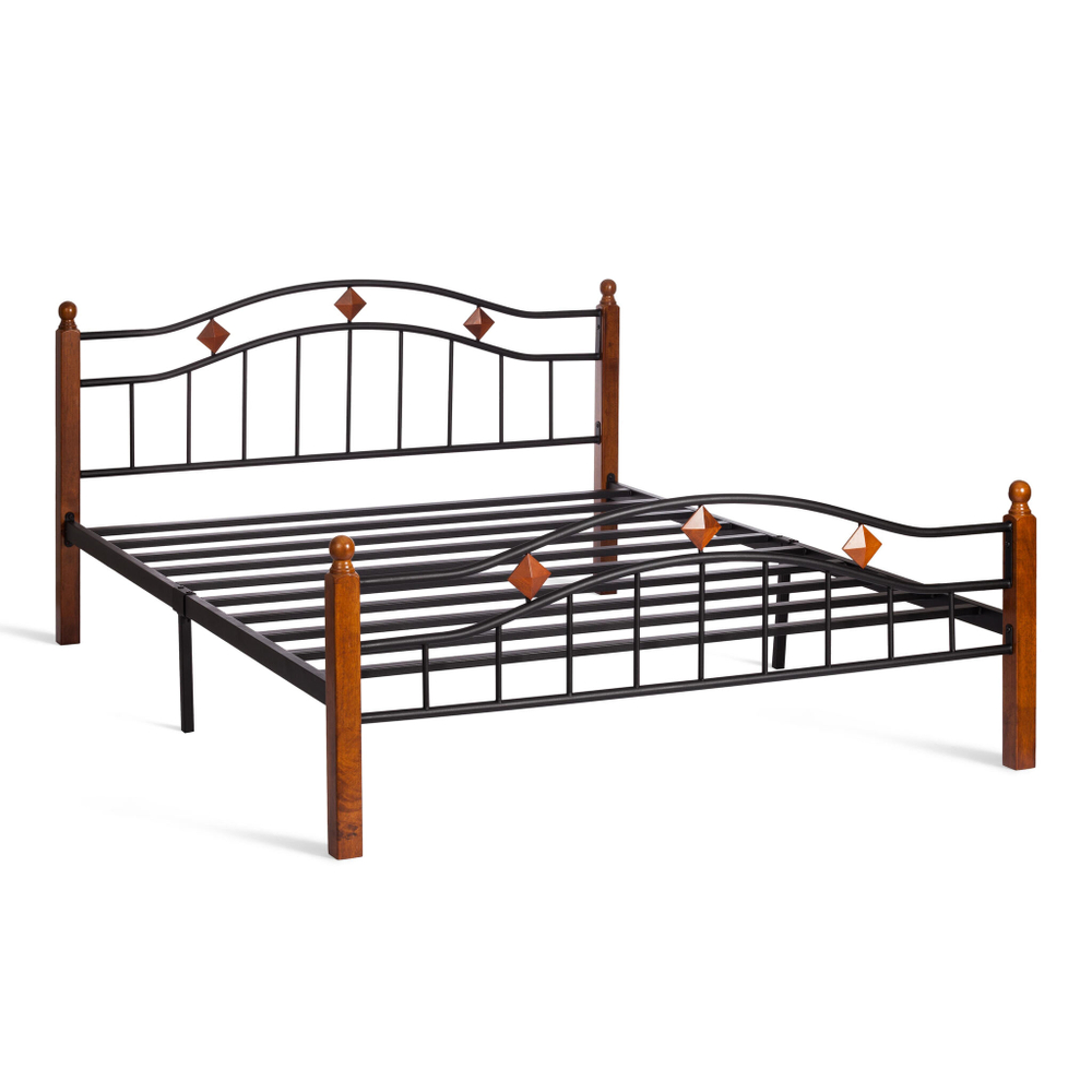 Кровать AT-126 дерево гевея/металл, 160*200 см (Queen bed), красный дуб/черный