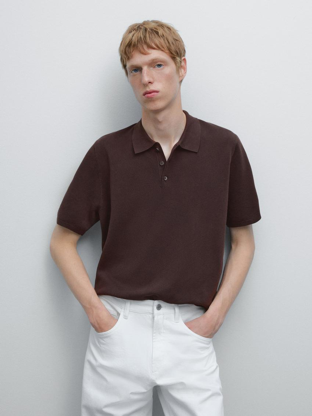 Massimo Dutti Трикотажная футболка с воротником поло, коричневый