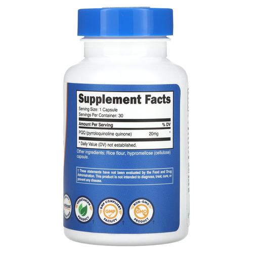 Nutricost, пирролохинолинхинон, 20 мг, 30 капсул