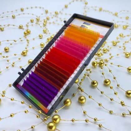 Ресницы Ollure Color Mix №2 (оранж,яр.роз,красн,руб,фиол) mix