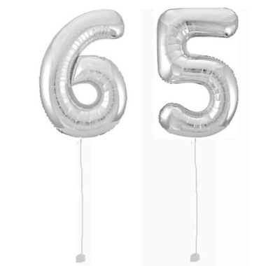 Шар-цифра 65 Серебро Silver 102 см фольга с гелием на грузике