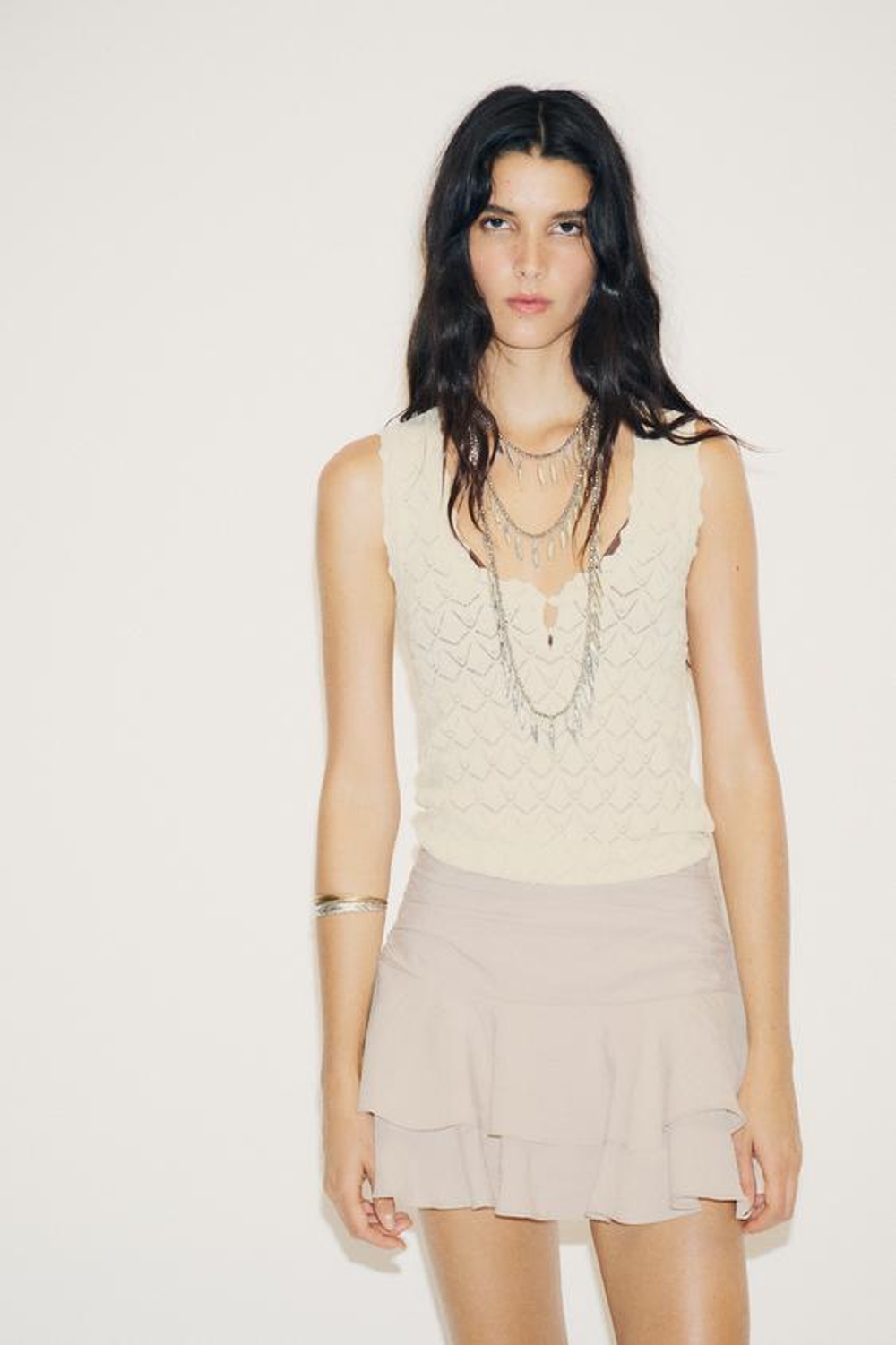 ZARA ЮБКА-ШОРТЫ С ВОЛАНАМИ, СЕРЫЙ