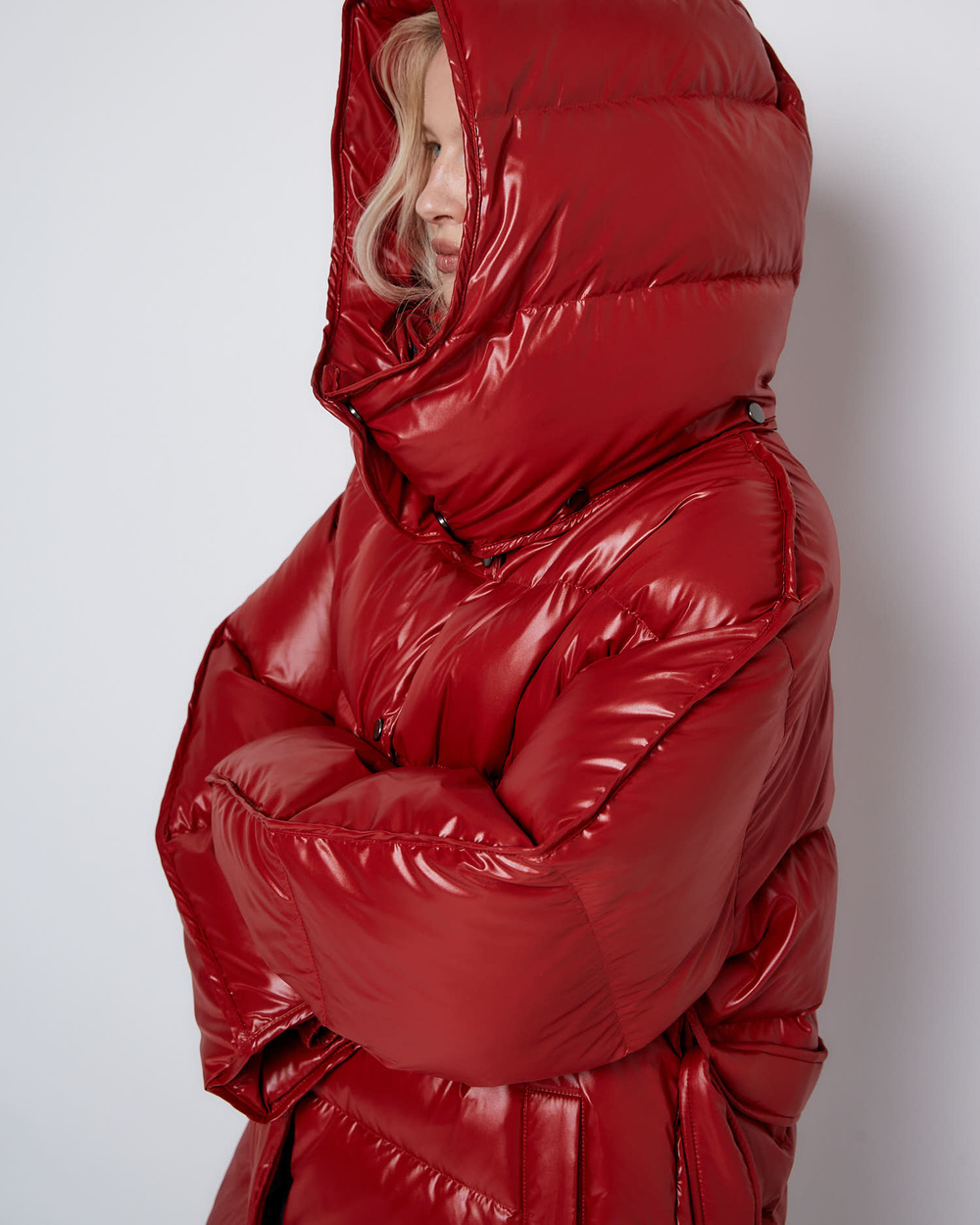 Пуховик со съемным капюшоном из нейлона Монклер томат
