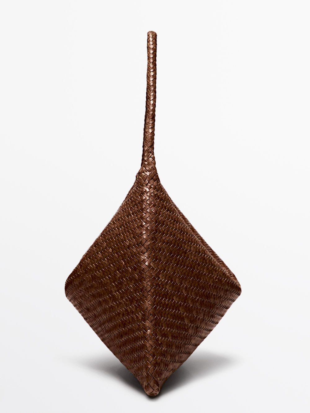 Massimo Dutti Большая плетеная сумка-саквояж из кожи наппа, коричневый