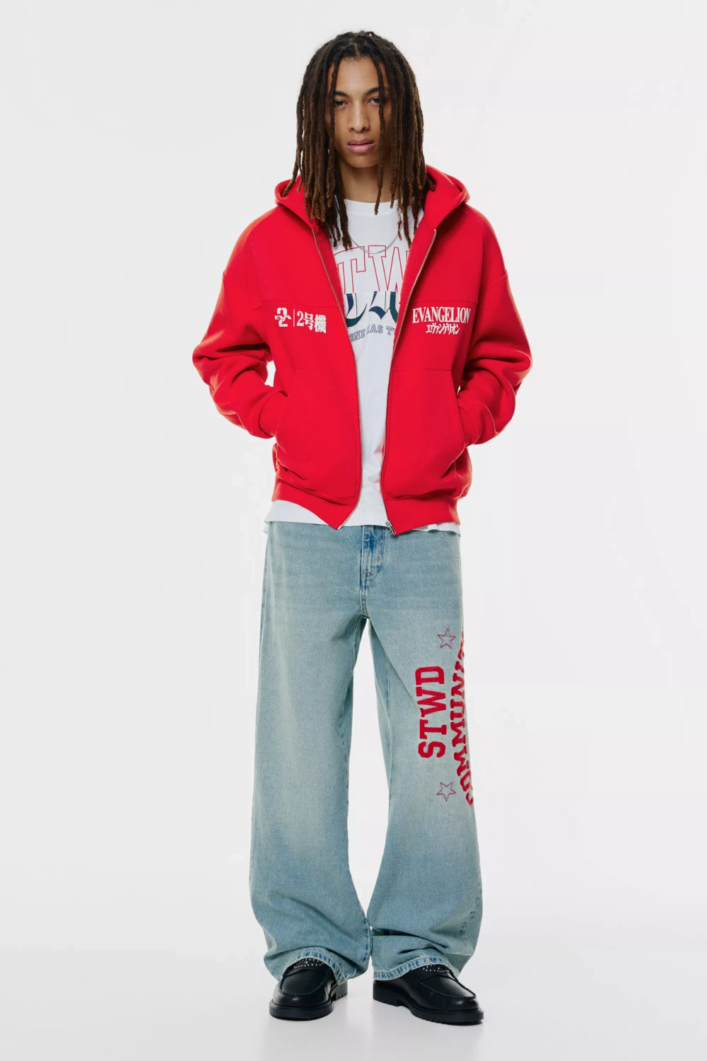 PULL&BEAR Толстовка с капюшоном Evangelion, красный