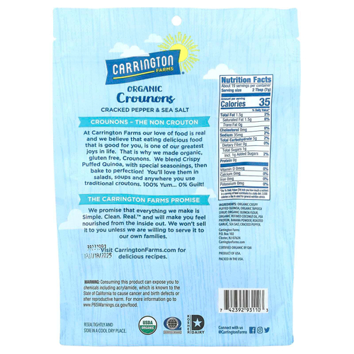 Carrington Farms, Organic Crounons, измельченный перец и морская соль, 134 г (4,75 унции)