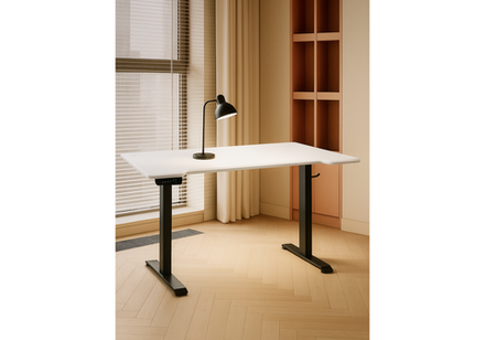 Компьютерный стол Woodville Маркос с механизмом подъема 140х80х75 белая шагрень, черный