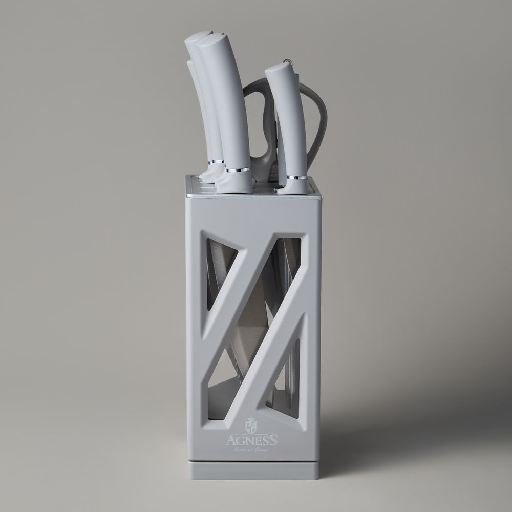 НАБОР НОЖЕЙ AGNESS НЖС НА ПЛАСТИКОВОЙ ВРАЩАЮЩЕЙСЯ ПОДСТАВКЕ 8 ПР.
