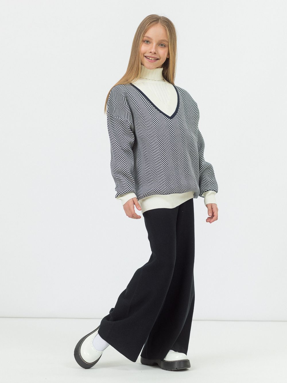 Джемпер для девочки AT954 синий-молочный