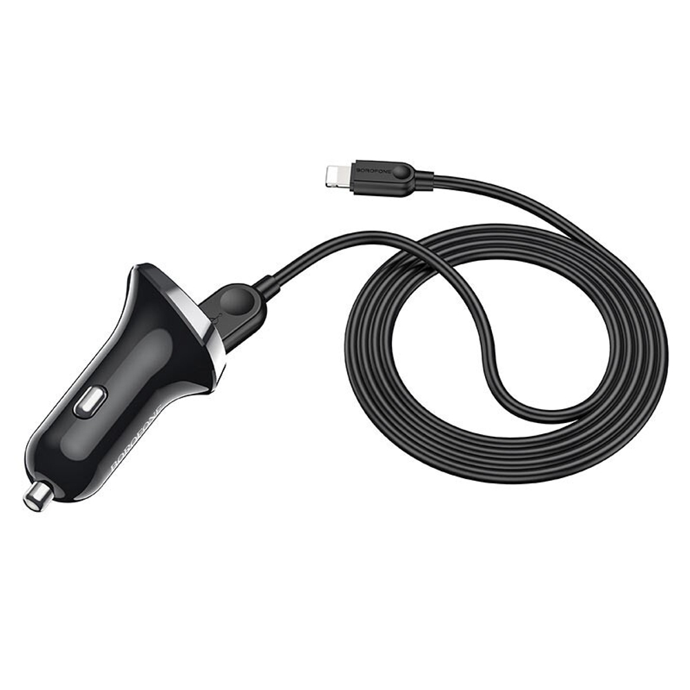 Автомобильный адаптер питания BOROFONE BZ15 LCD вольтметр 2USB 2.1A + кабель Lighting (черный)