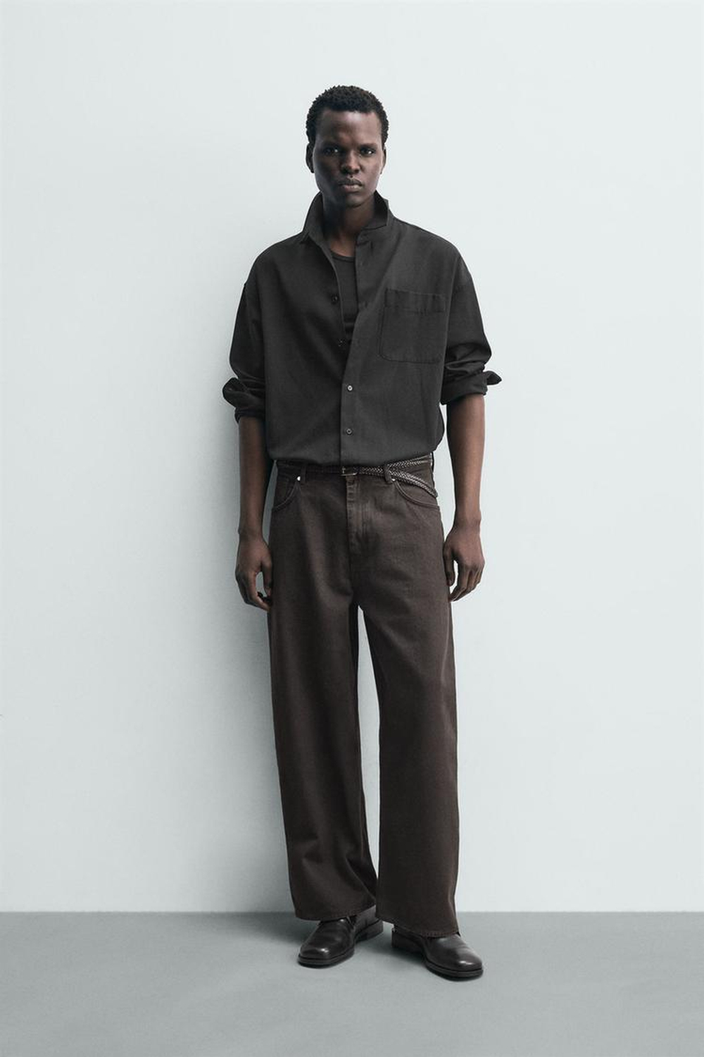 ZARA ДЖИНСЫ WIDE FIT, КОРИЧНЕВЫЙ