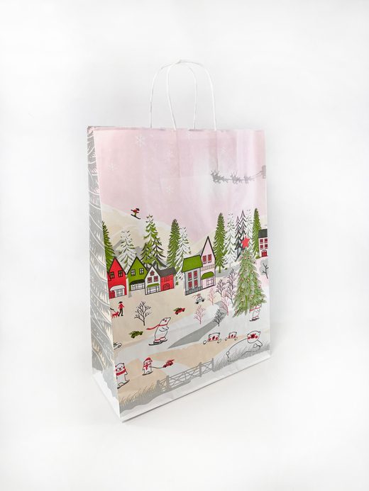 Крафт пакет 320 х 130 х 430 мм "Мишки на прогулке", 80гр/м2