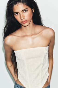 ZARA ТОП В БЕЛЬЕВОМ СТИЛЕ, ЭКРЮ