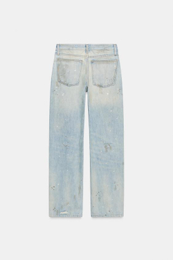 ZARA УКОРОЧЕННЫЕ ПРЯМЫЕ ДЖИНСЫ TRF СО СРЕДНЕЙ ПОСАДКОЙ, ГОЛУБОЙ