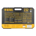 Набор инструментов, 1/2", 3/8", 1/4", CrV, S2, пластиковый кейс, 232 предмета Denzel