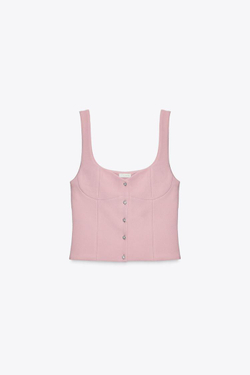 ZARA ТОП ИЗ КРЕПА С ПУГОВИЦЕЙ-УКРАШЕНИЕМ, ПУДРОВО-РОЗОВЫЙ
