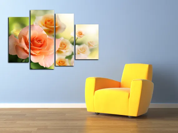 Модульная картина"Персиковые розы"