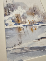 Картина авторская акварельная в паспарту 21*30 см на стену для интерьера "Морозец"