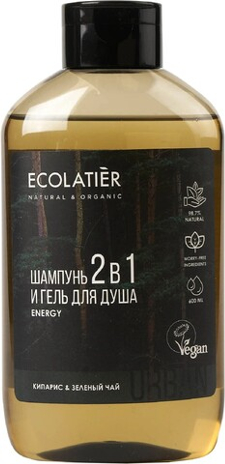 ECOLATIER Urban Мужской гель для душа и шампунь 2в1 Кипарис и зеленый чай 600 мл 842107 (71708)