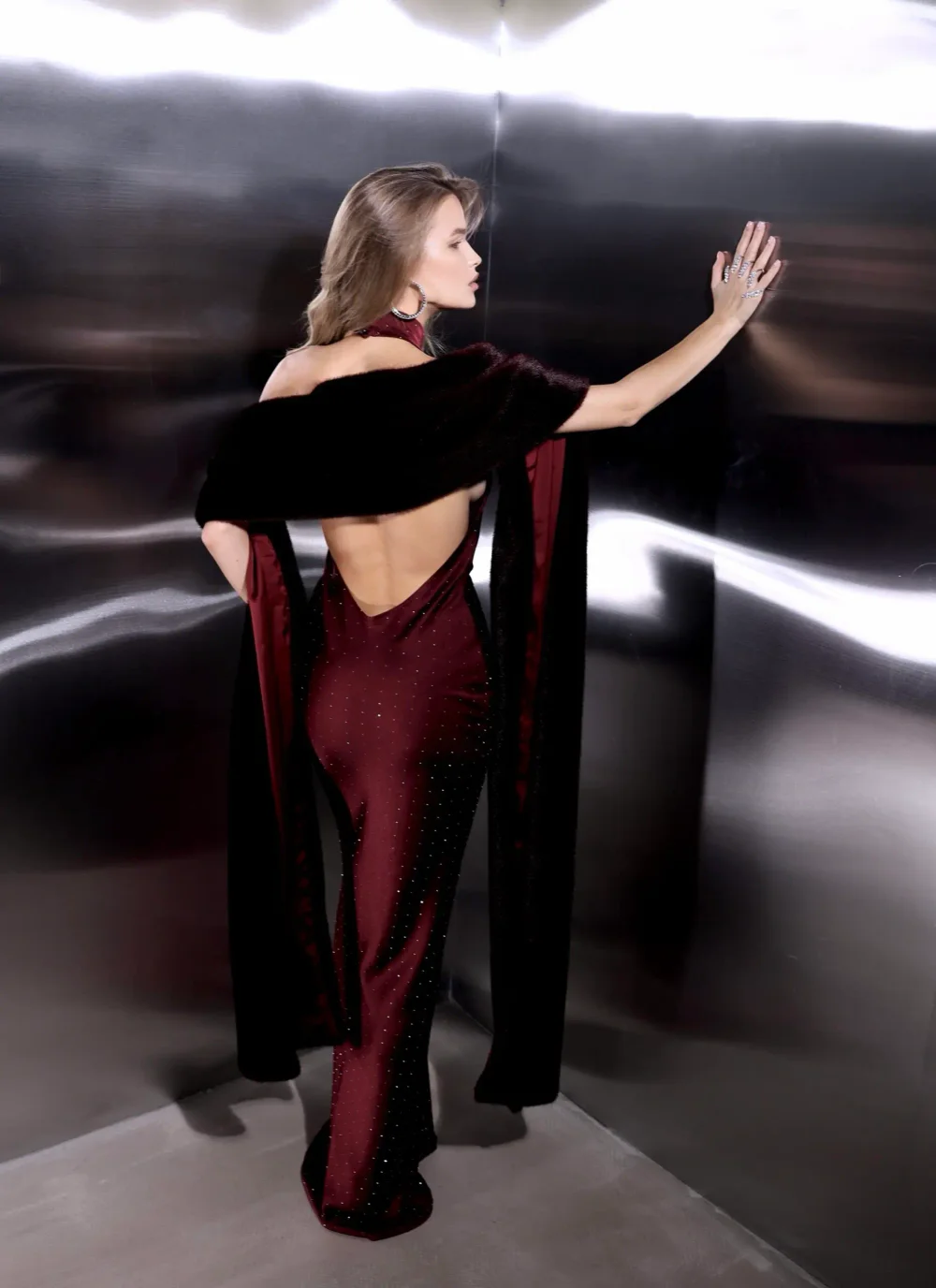 Платье комбинация со стразами, Красный