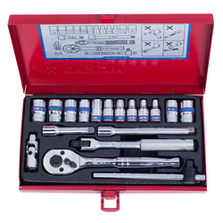 KING TONY (2519MR) Набор торцевых головок с принадлежностями 1/4", 6-гранные, 4-12 мм, 18 предметов