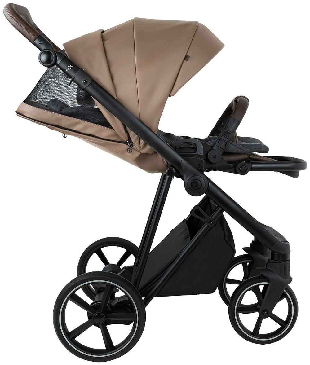 Детская коляска Roan Sol Vintage Leather 2.0 3 в 1 с автокреслом Pituso Santiso Pro Black SL/11/L Camel/Black/руч.Тем.коричневый