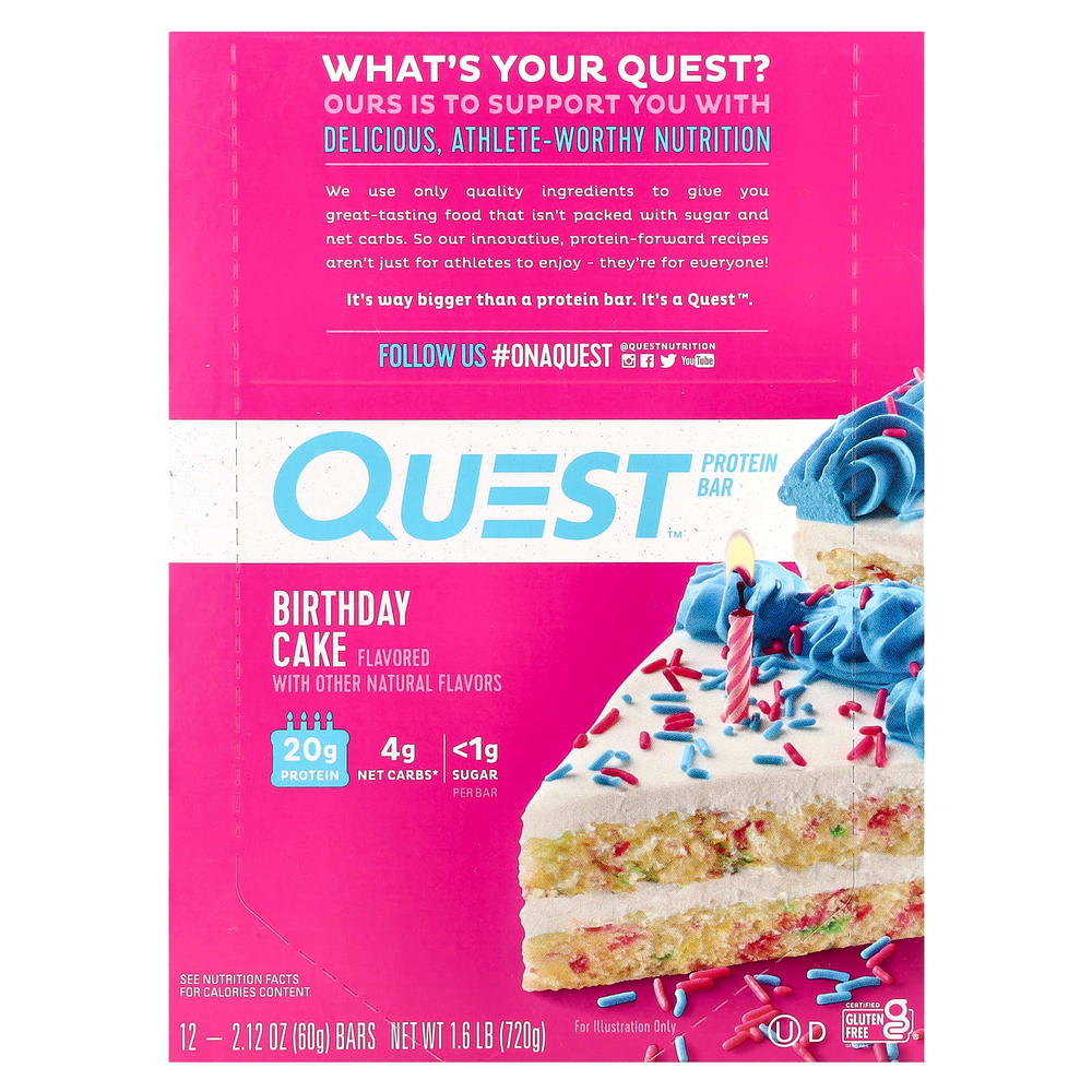 Quest Nutrition, протеиновый батончик, со вкусом праздничного торта, 12 батончиков, 60 г (2,12 унции) каждый