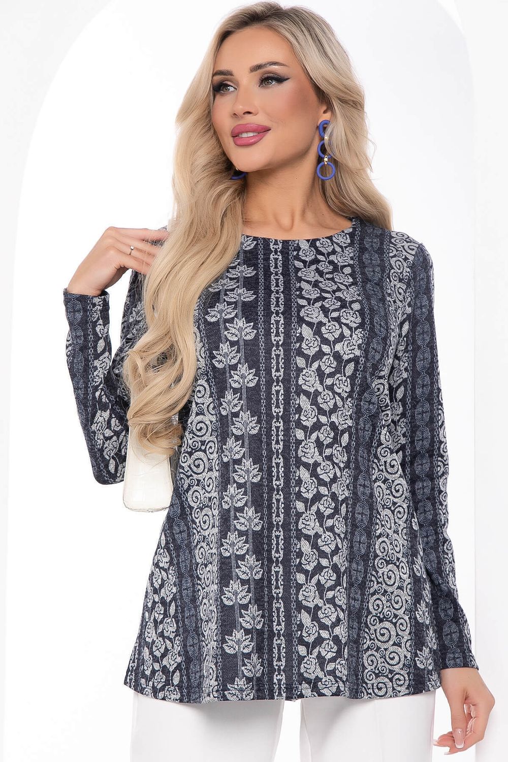 Джемпер "Авелин" (принт/темно-синий) Б8401 LT Collection (Акция)