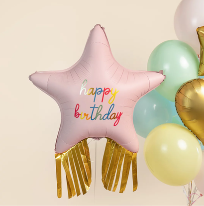 Фигура 38'' Звезда, Happy Birthday, Золотой каскад, Розовый, Сатин Fl