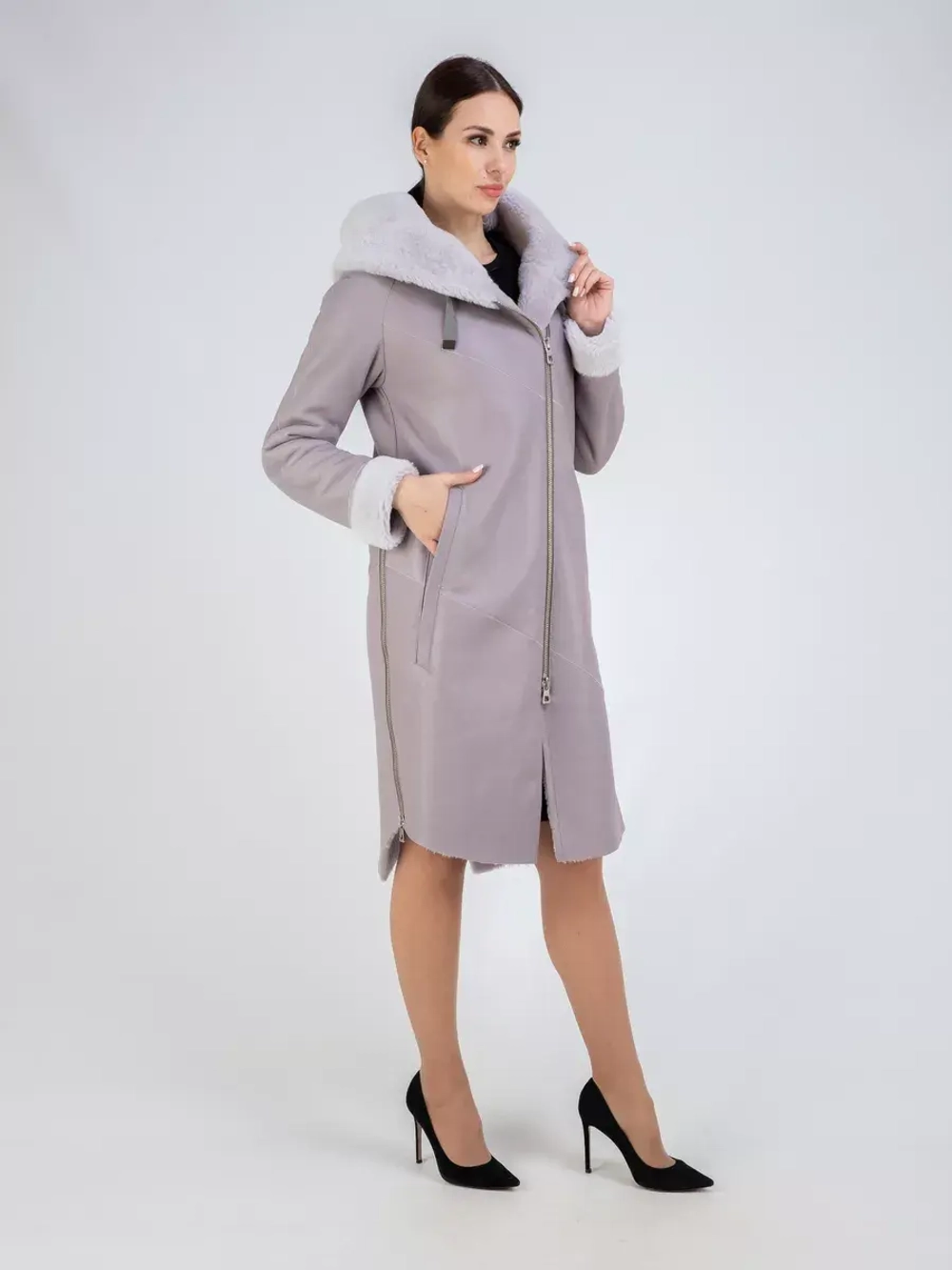 Дубленка зима натуральная удлиненная с капюшоном