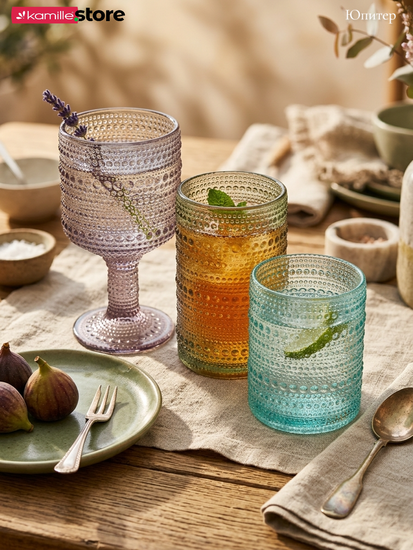 Набор стаканов 300 мл. 6 шт., стекло с фактурным орнаментом, коллекция Юпитер