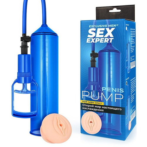 Синяя вакуумная помпа с реалистичной вставкой Bior Toys Sex Expert SEM-55276