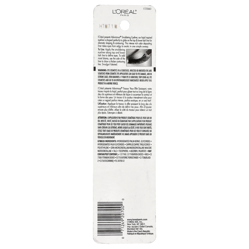 L'Oréal, Voluminous®, подводка-карандаш для глаз, оттенок 645 черный, 2,48 г (0,087 унции)