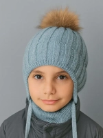 Шапка зимняя детская с помпоном и снуд