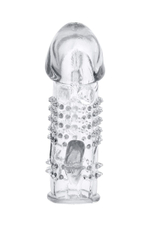 Прозрачная гелевая насадка с шипами и клиторальным отростком - 13 см. (Цвет: прозрачный)
