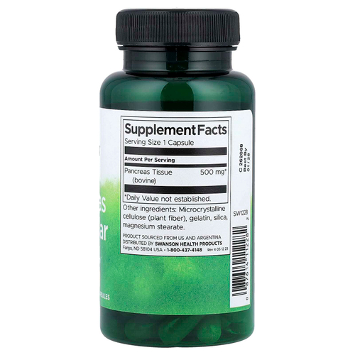 Swanson, Поджелудочная железа, 500 мг, 60 капсул