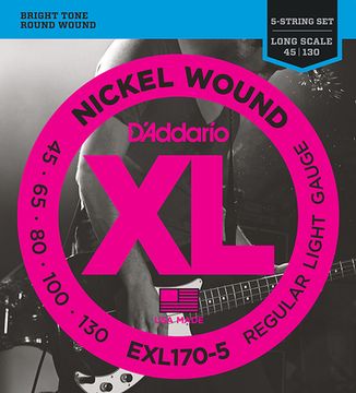 Струны для 5 струнной бас-гитары 45-130 D'ADDARIO EXL170-5