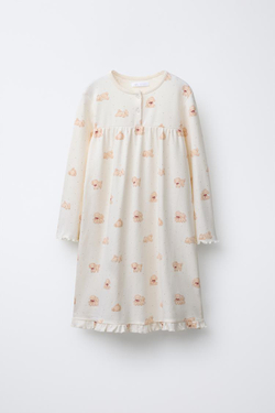 ZARA ПИЖАМА-НОЧНАЯ РУБАШКА С ПРИНТОМ «ЩЕНКИ», РЫЖЕВАТО-КОРИЧНЕВЫЙ