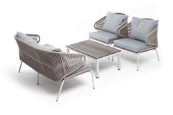 "Милан" лаунж-зона 4-местная плетеная из роупа (веревки), каркас алюминиевый белый, роуп бежевый