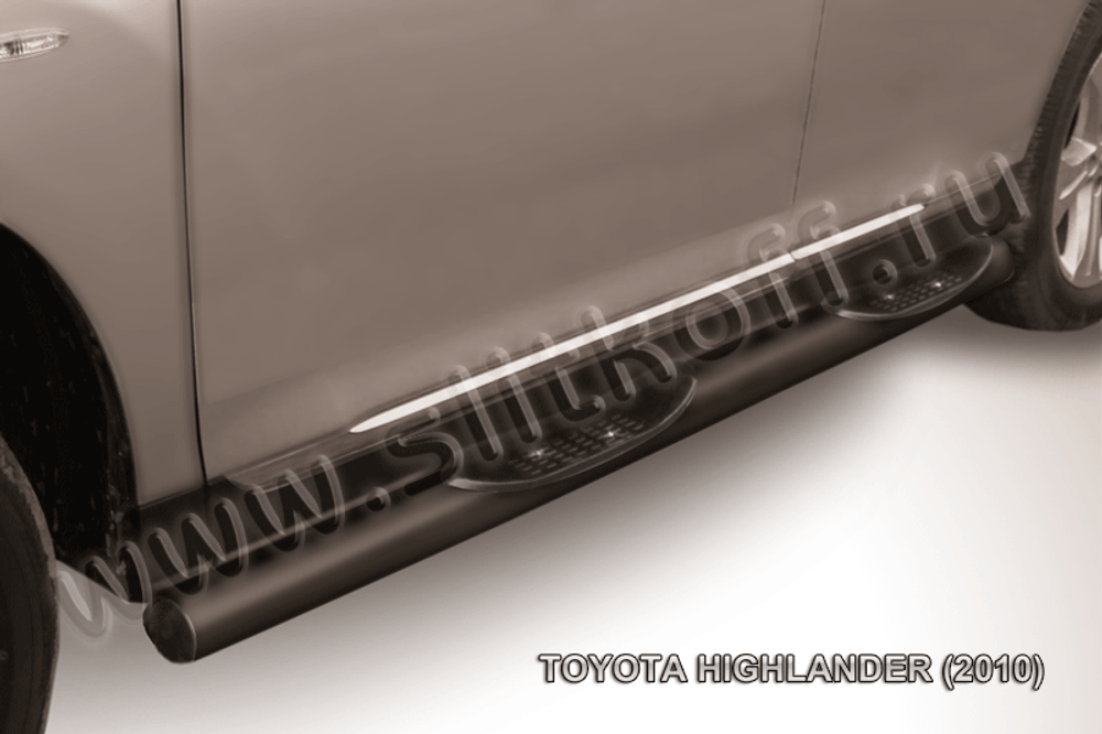 Пороги стальные Toyota Highlander (2010-2013) d76 с проступями (серебристые)