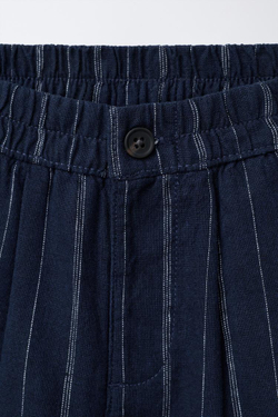 ZARA БЕРМУДЫ ИЗ ХЛОПКА И ЛЬНА В ПОЛОСКУ, МОРСКОЙ СИНИЙ