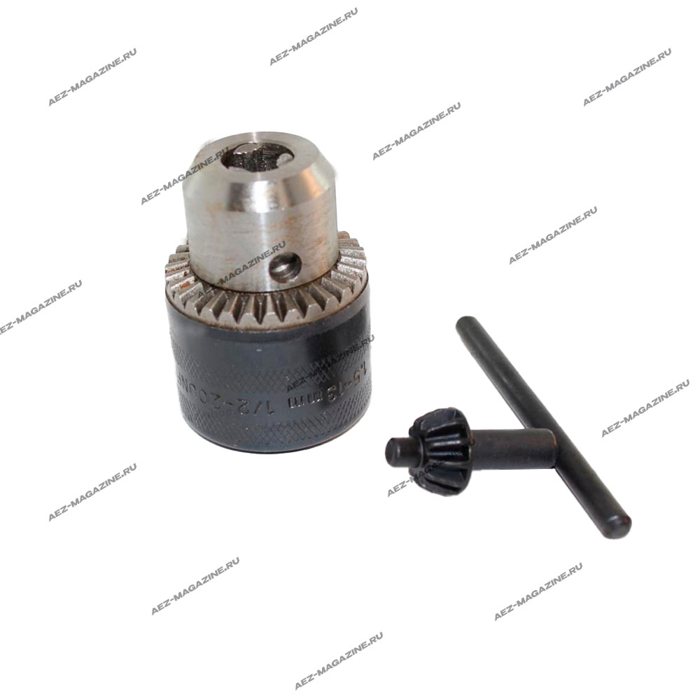 Патрон с ключом стальной для дрели, посадка d-13мм шаг резьбы 1/2